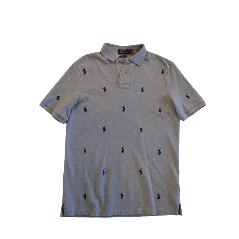 Polo Ralph Lauren Grey All Over Embroidered Pony Classic Fit Polo Shirt S